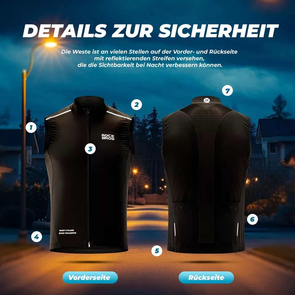 ROCKBROS vindvest cykelsportsvest vindtæt advarselsvest cykel ærmeløs jakke vandafvisende softshell vest