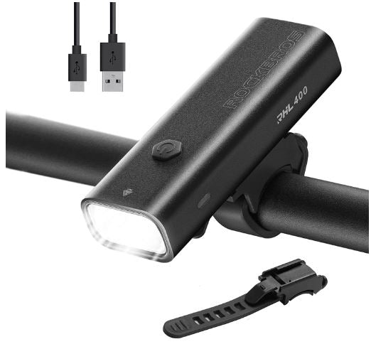 ROCKBROS Cycler LED-forlygte USB-opladeligt, 400 Lumen vandtæt IPX6-lys med 4 faste og blinkende indstillinger til mountainbike og landevejscykler