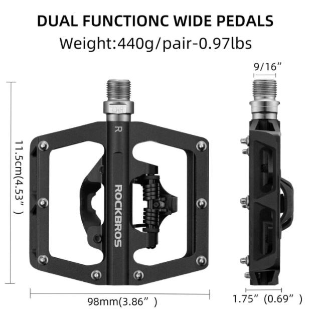 ROCKBROS cykelpedaler Clipless halv platform med SPD pedaler 9/16 tommer sort