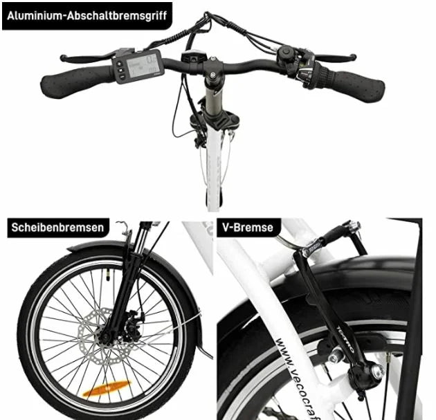VecoCraft E-Pax elektrisk foldecykel 20 tommer E Bike 250W motor, Shimano 7 gear